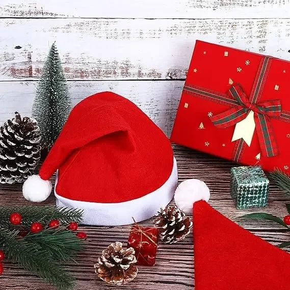 Christmas Santa Hats - Non-woven Fabric Holiday Party Decor for Adults Kids