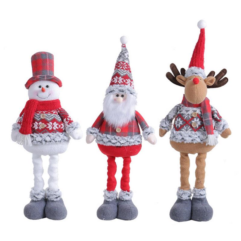 Christmas Telescopic Doll Gnome Doll Tip Hat Standing Plush New Year Elderly Snowman Elk Doll Figure Children Home Accessories