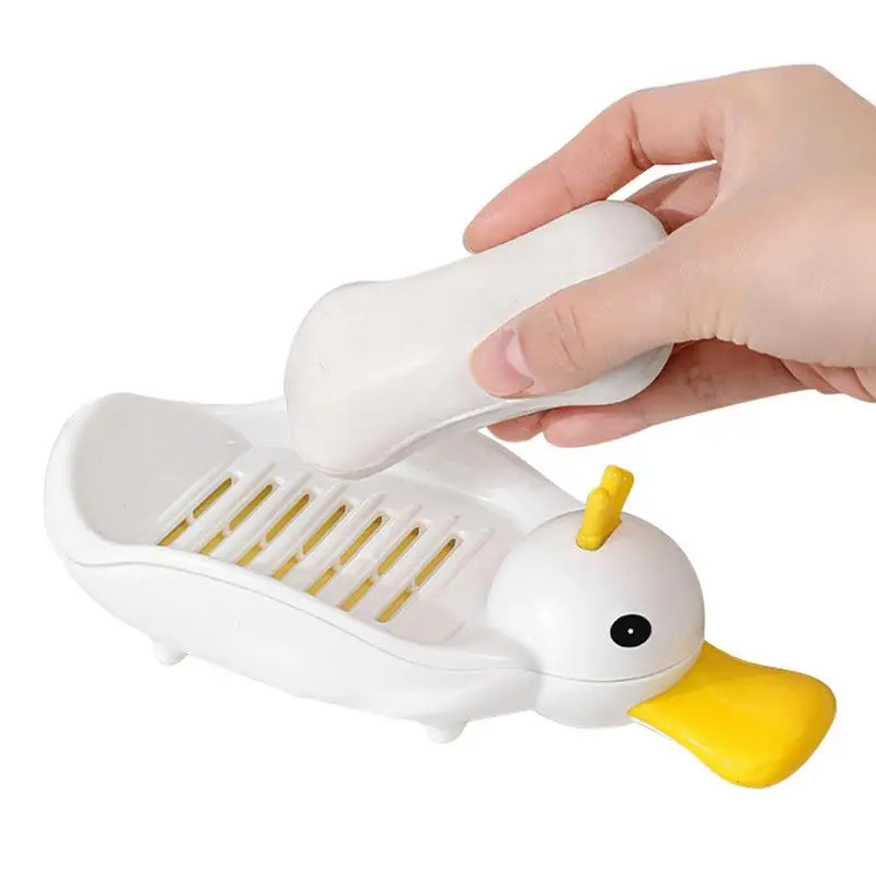 

Cute Duck Soap Case Soap Tray Dish Holder Container Soap Tray Dish Container Kawaii Soap Savers Self-Draining Bathroom Soap