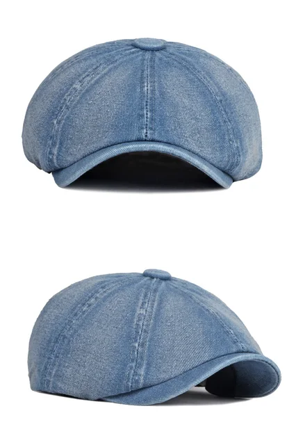Men's Octagonal Hat Casual Solid Eight-blade Berets Washed