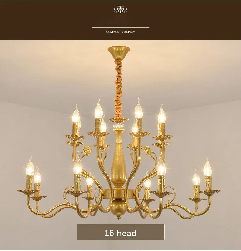 2022 American European retro black wrought iron candle light 6 arm 16 head large chandelier living room dining room chandelier outdoor pendant lighting