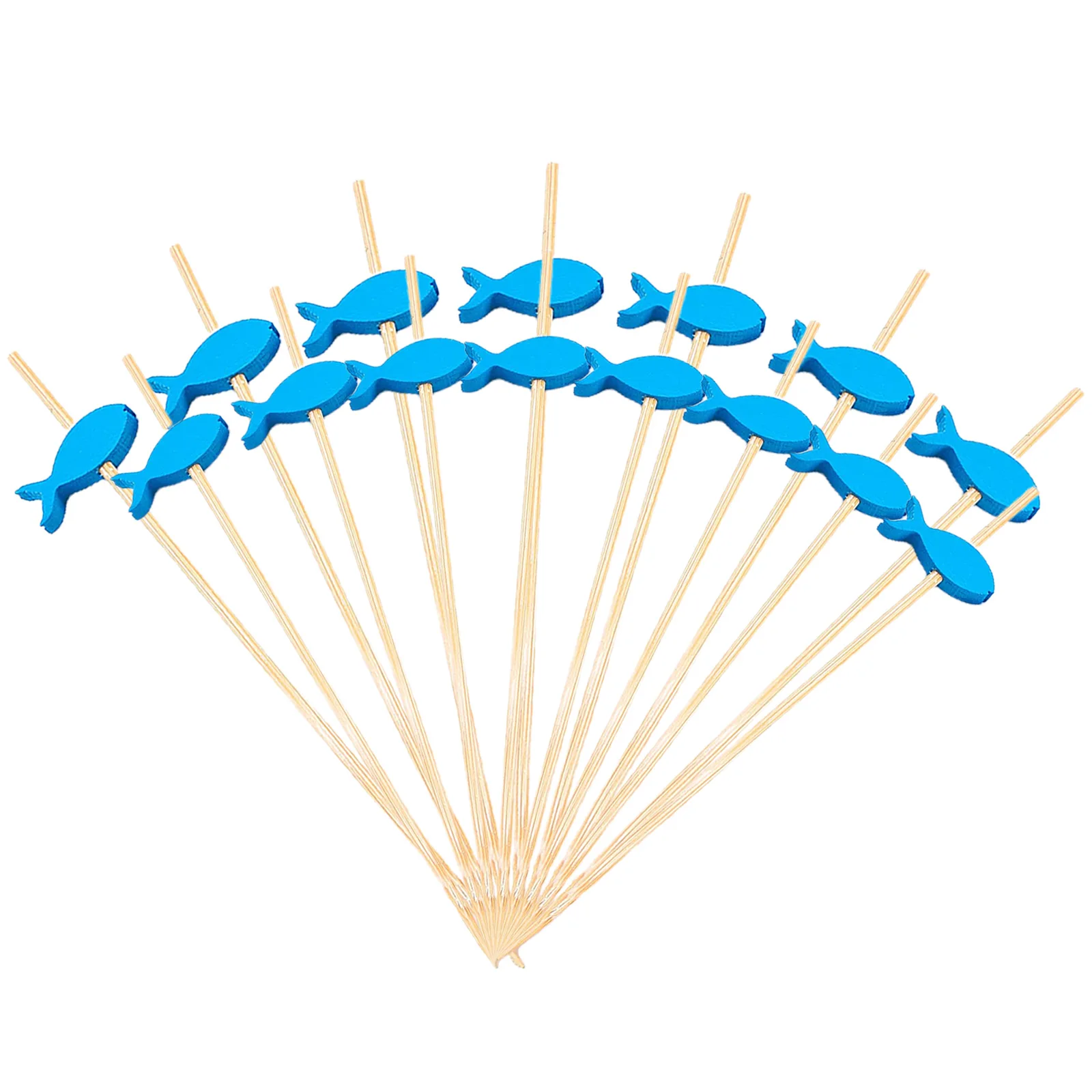 100 Pcs Disposable Bamboo Food Cocktail Picks Blue Fish Buffet Fruit Cupcake Fork Sticks Party Table Decoration Supplies