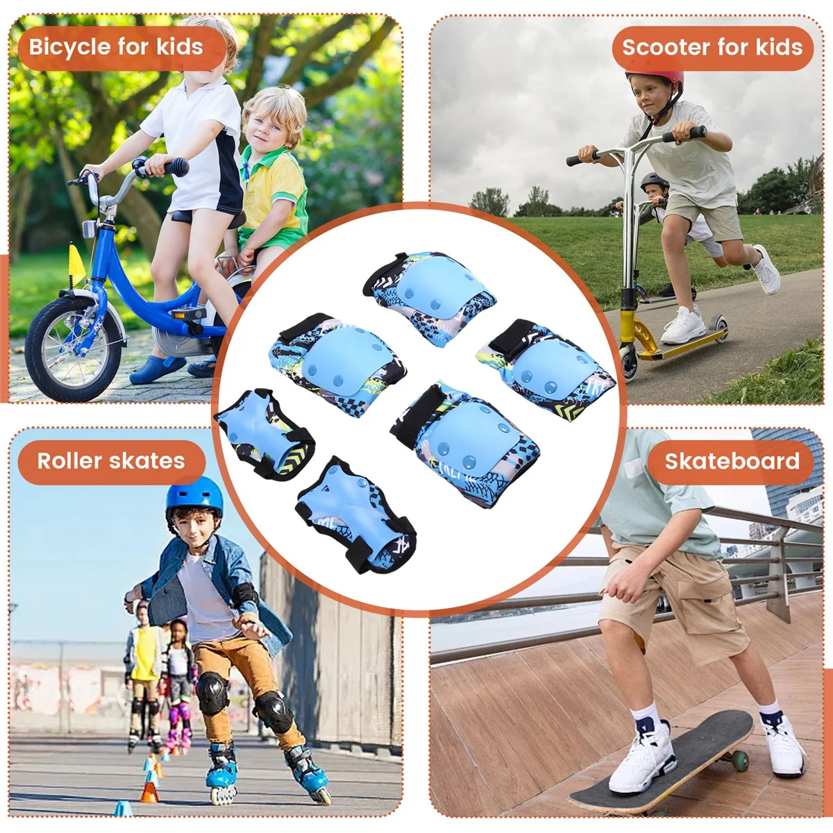 BAAU Roller Skating Protective Gear Set for Children, Full Equipment, Skateboard, Roller Skates, Balance Bike, Knee Pads A