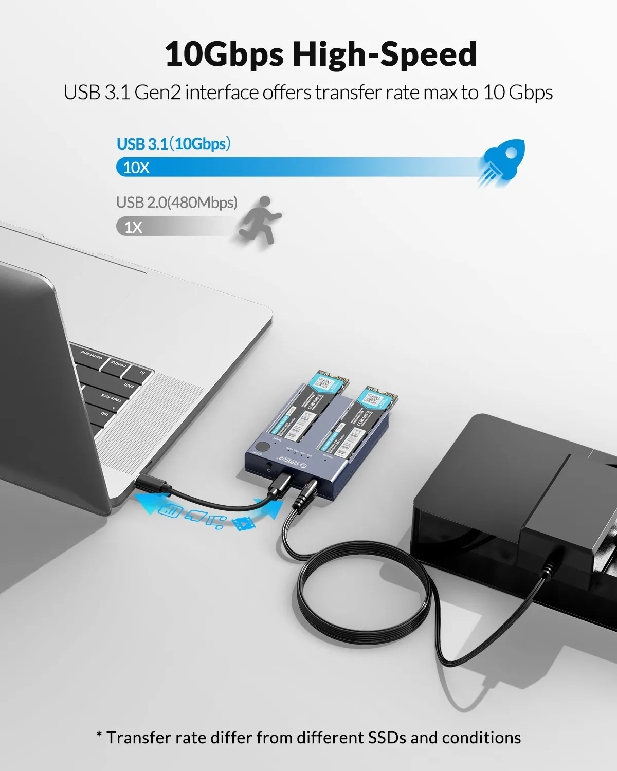 ORICO M.2 NVMe Cloner Dual Bay NVMe USB C to SSD Enclosure Aluminum M.2 Duplicator Offline Clone for PCIe M-Key SSDs 8TB external hard drive case,ssd enclosure,hard drive enclosure