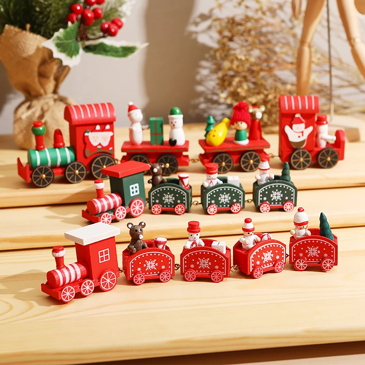 Christmas Plastic/Wooden Train Toy Merry Christmas Decor For Home Kids Gift Xmas Ornaments Navidad New Year