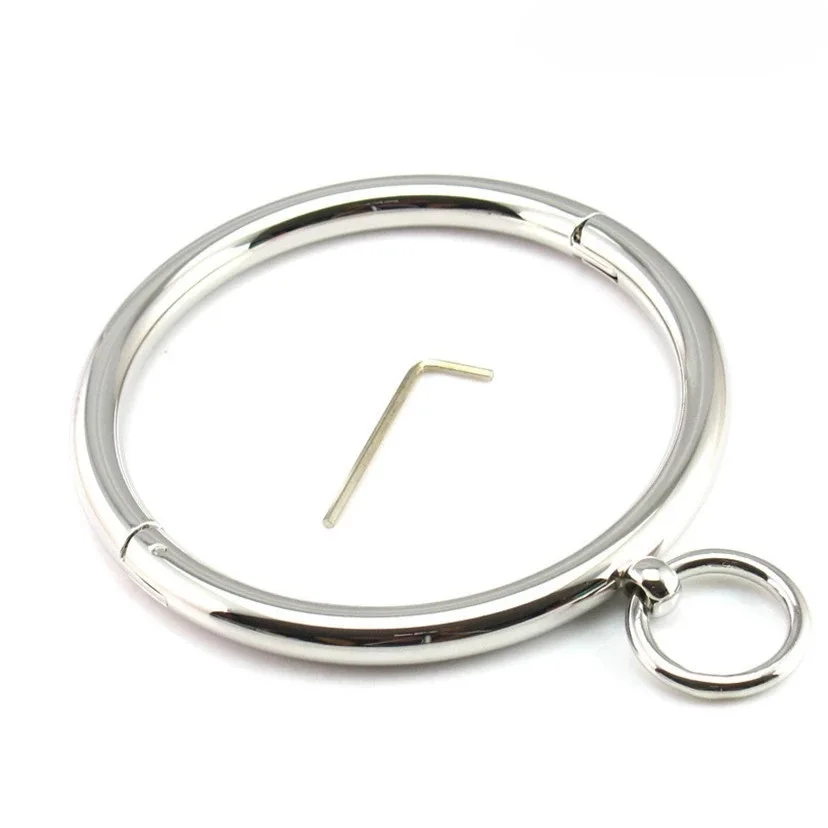 Metal Male Female Lockable Slave Neck Collar Hex Wrench Restraint Bondage Locking Choker O-Rings Chain Leader for SM Couple Game sex party toys,erotic sex toy,sex toys,sex bondage toys