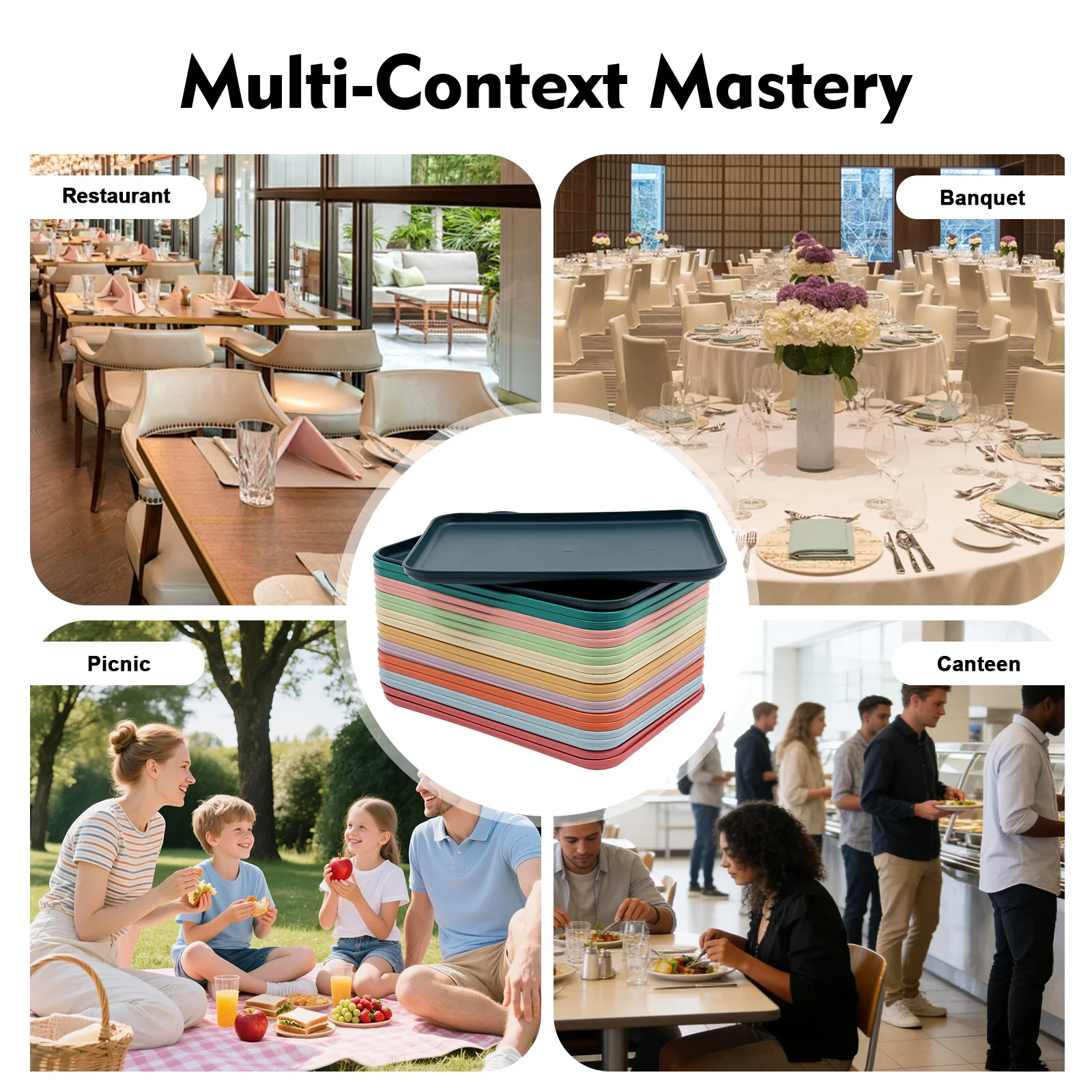 20er-Pack Bunte Lebensmittelbehälter Rechteckige Stapelbare Servierteller Gastronomie-Tablett-Set 32*23*24cm für Partys und Catering – Detail 7
