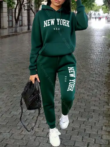 NEW YORK Women Sweatsuit Autumn Winter Two Piece Set Hoodie Pants High quality Loose Fashion Streetwear Ladies Tracksuit Outfits - Image 12
