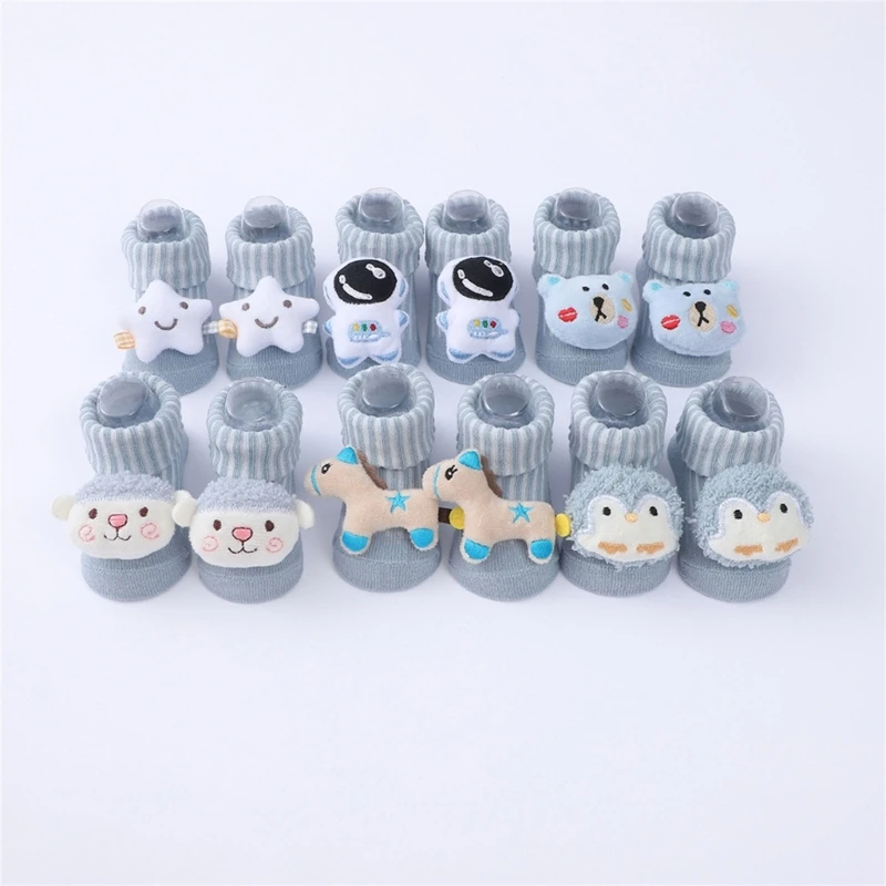 Set of 3 Pair Baby Knitted Socks Soft and Comfortable Infant Knit Booties Cartoon Elastic Floor Socks for 3-12 Months