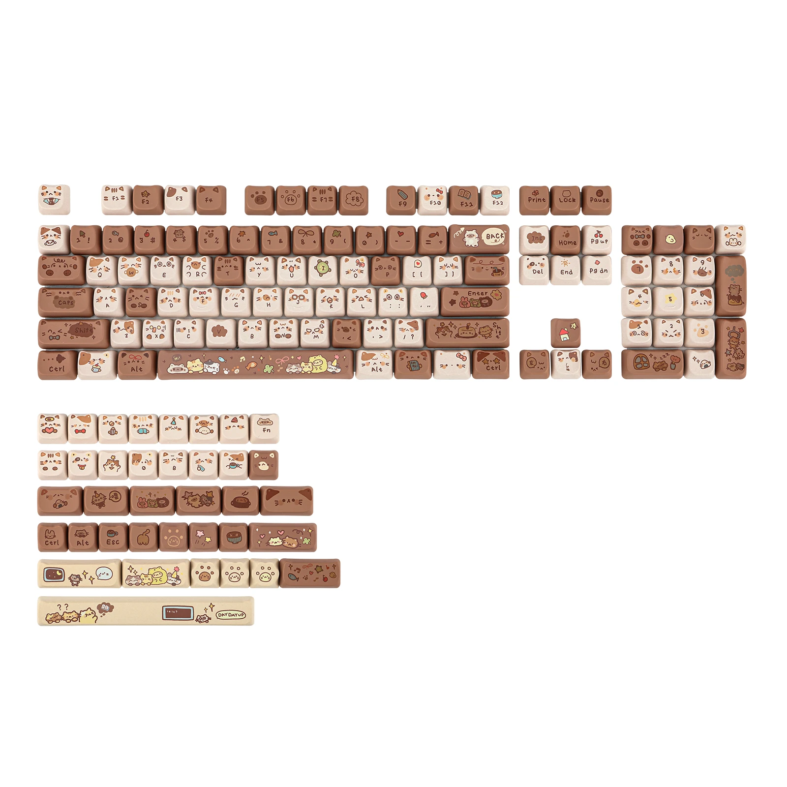 KiiBOOM Mocha Treats 키캡 세트 141 키 MAO 프로필 전체 ANSI 레이아웃 호환 키보드용 5면 염료 승화 PBT