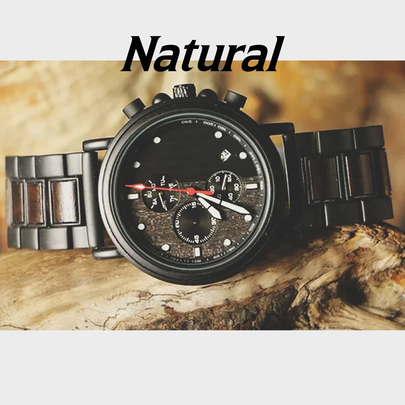 

Men's quartz wristwatches, handmade wooden display calendar waterproof luminous watch, customizable name, best gift，bracelet