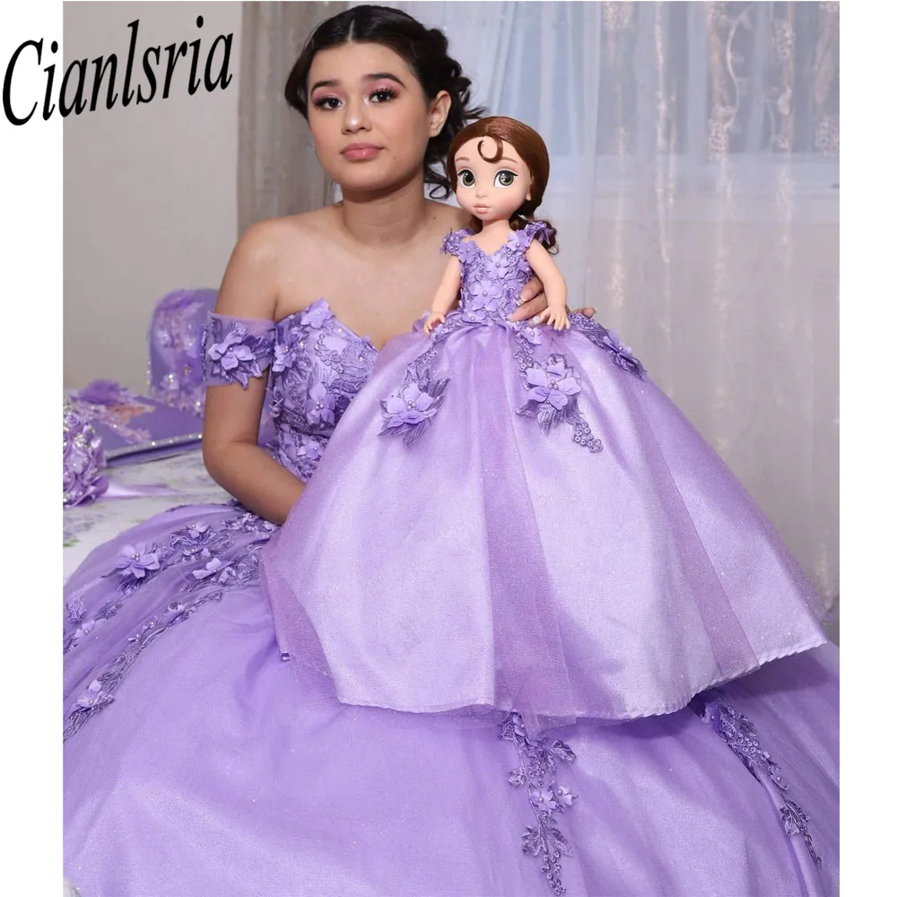 

Lilac Ball Gown Quinceanera Dresses Big Bow 3D Flower Appliques Cinderella 16 Princess Gowns Vestidos De 15 Anos