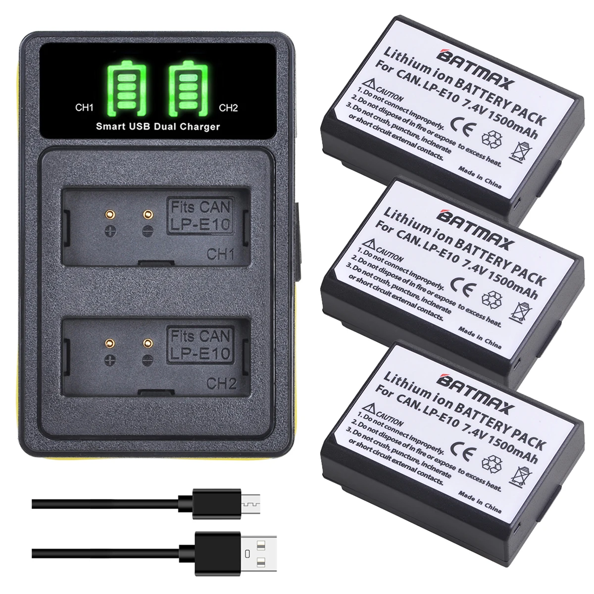 Batmax Lp-E10 Lp E10 Batteria + Led Usb Dual Charger Con Porta Di Tipo C Per Canon 1100D 1200D 1300D Rebel T3 T5 T6 Kiss X50 X70