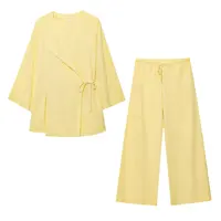 KONDALA Fall Casual Chic Loose Set Women Set Fashion 2025 Spring Autumn Long Sleeve Kimono Crossover Jacket+Pants NightWear Suit - Image 2