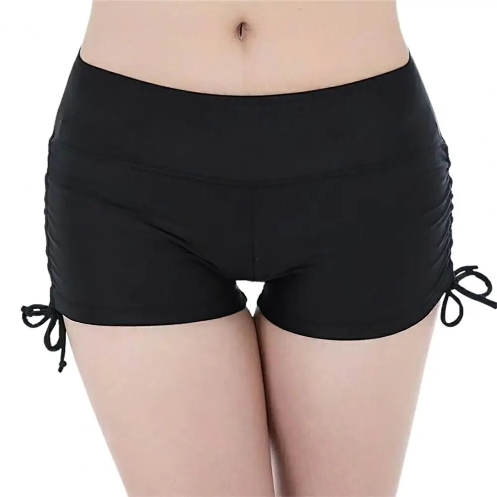 Women Safety Pants Swim Shorts Solid Color Drawstring Boxers Mid Waist Women Basic Safety Pants Bathing Boyshorts Beachwear