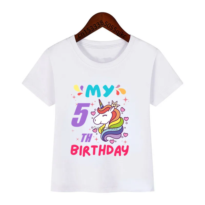 

Girls Colorful Unicorn My 3 5 6 7 Birthday Number Print T Shirt Children Birthday T-shirts Boy&Girl Funny Tshirt Present