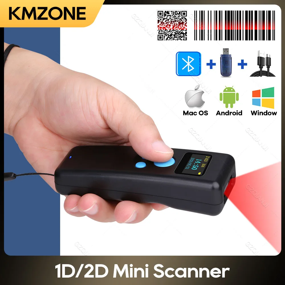 Inateck Lector Codigo Barras Bluetooth,Escaner Codigo De Barras 2D 1D,QR Lector Codigo Barras Con Pantalla Táctil Y Base Inteligente,CMOS+CCD Duales Módulos, Compatible Con App SDK,P8
