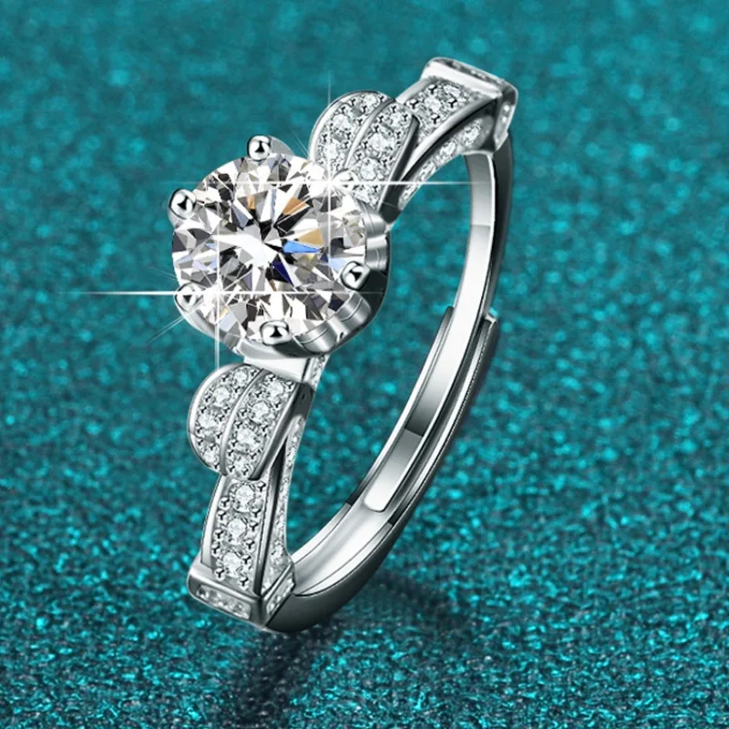 

Серебряное кольцо с бриллиантами S925, обручальное кольцо с бриллиантами D-color Mossan 1 карат для дня святого валентина