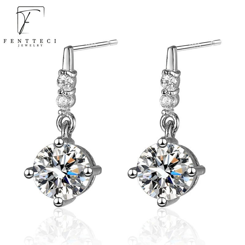 

FENTTECI Classic 2ct Moissanite Diamond Drop Earrings for Women Platinum Plated 100% 925 Sterling Silver Wedding Fine Jewelry