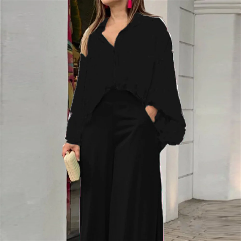 New 2024 summer street hipster women's printed solid color pantsuit polyester long-sleeved fashion casual suit