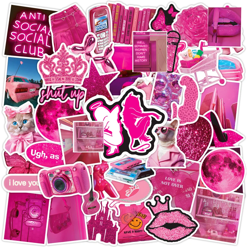 

10/30/50pcs Pink Ins Style Barbie Stickers Kawaii Girls Cartoon Sticker Scrapbooking Suitcase Guitar Bike Graffiti Decal Toys