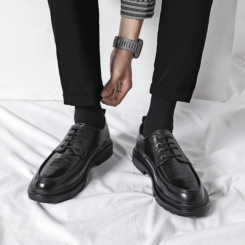 Men's round toe leather shoes Minimalist gentleman style Party Outdoor Wedding Leisure Business Walking Men's Shoes Plus Size 48
