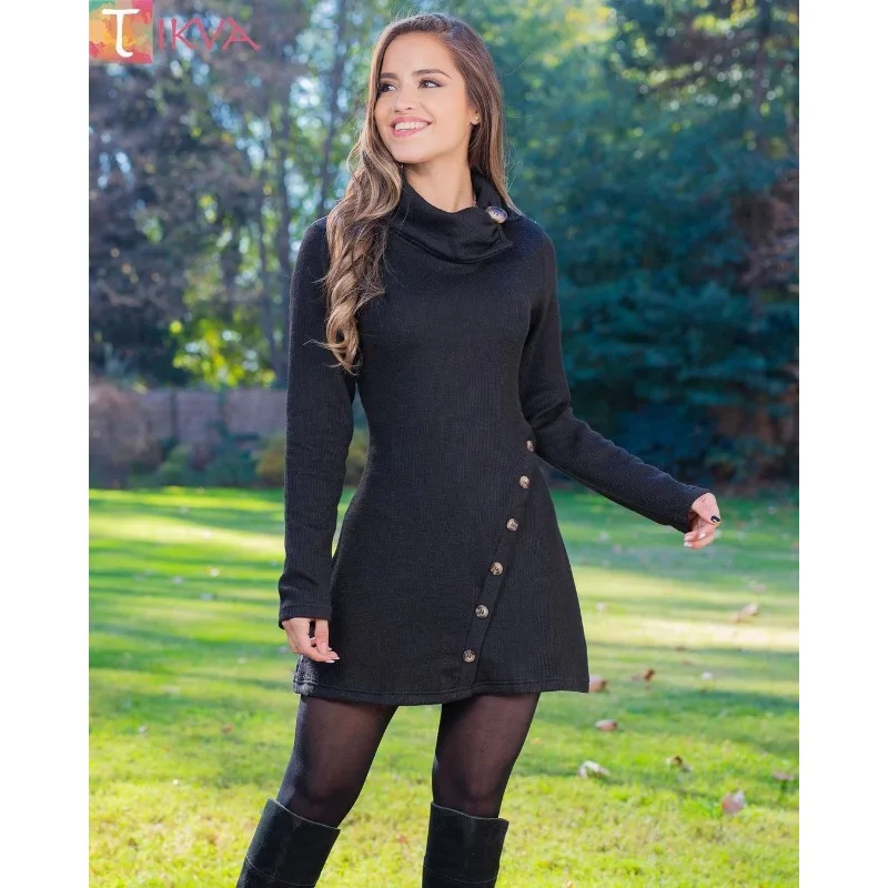 

Vintage Eleagnt Fashion Office Lady Long Sleeve Button Coat Dress Outwear Autumn Winter Corset Bodycon Dress for Women