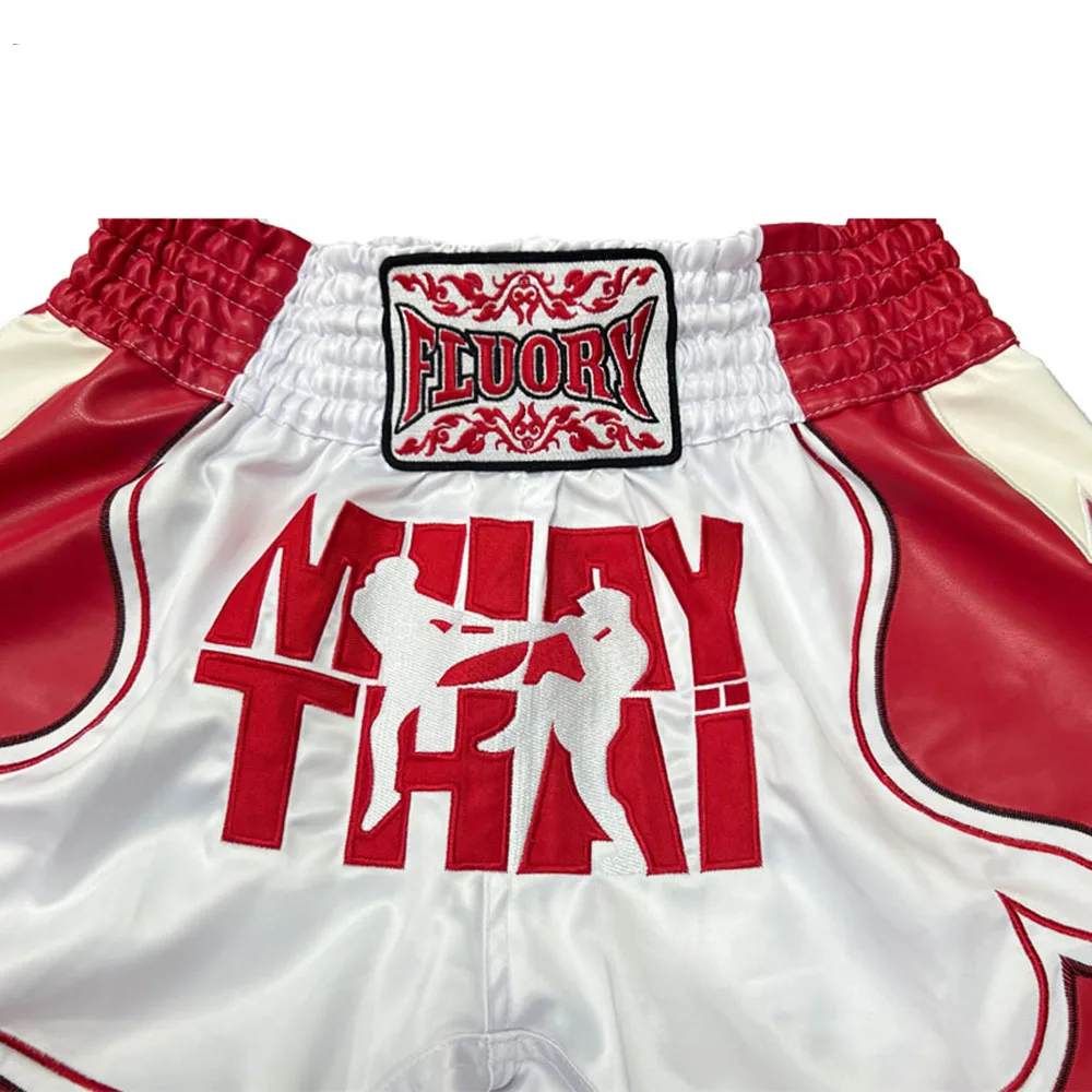 Fluory Cortex Muay Thai Embroidered Shorts Leather Cool Training Fitness Gymwear for Men