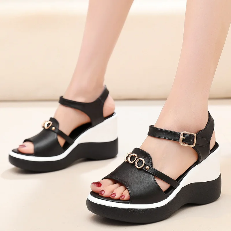 

Women Shoes Summer Wedges 8cm High Heels Sandals With Platform White Black Heel Sandals
