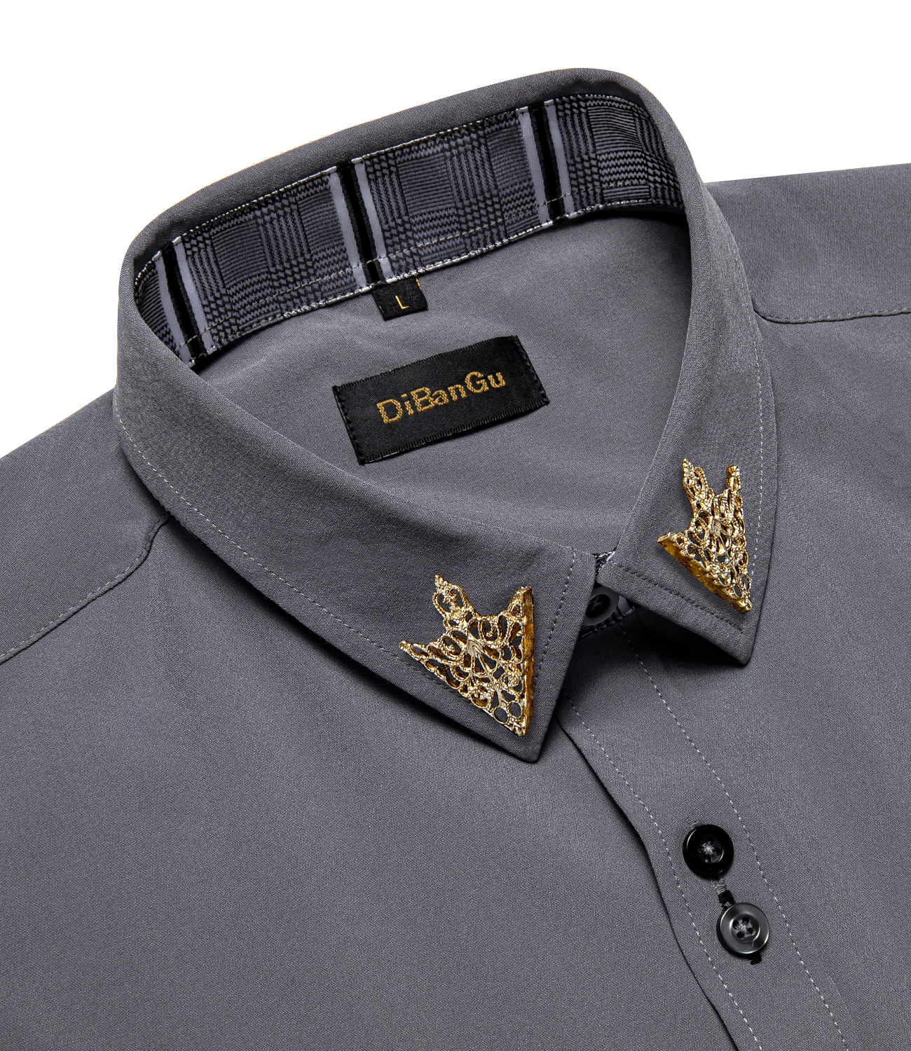 Classic Gray Business Men Shirt Patchwork Collar camisa masculina Spring Fall Long Sleeve Button-Down Wears Party Shirt For Men