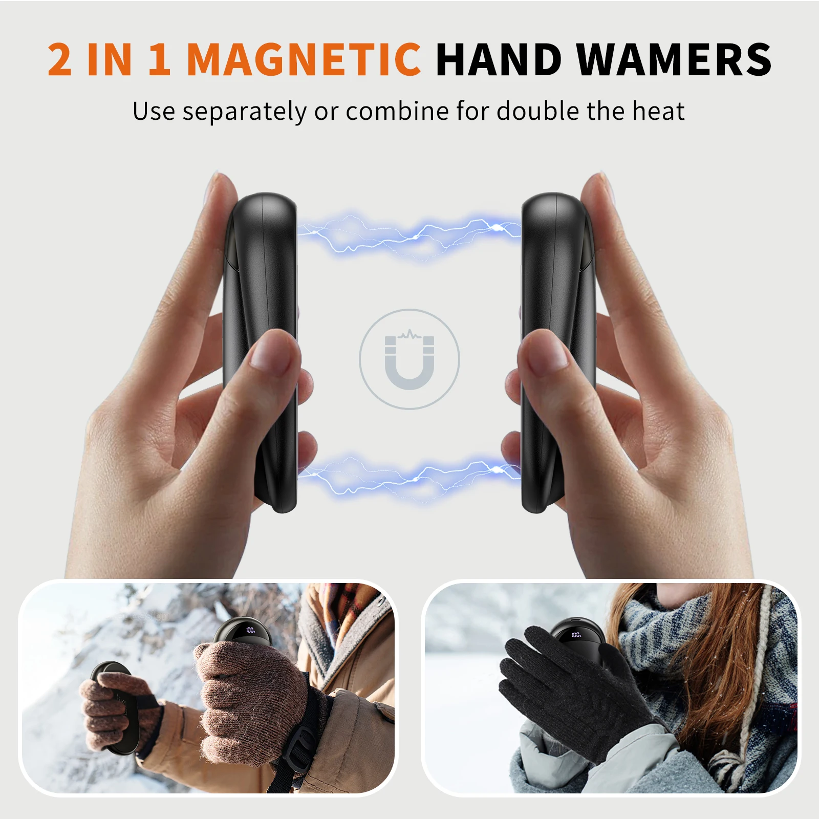2Pack Rechargeable Hand Warmers Magnetic Electric Hand Warmer with Digital Display for Men Women Golfing Camping Hunting Hikking 2