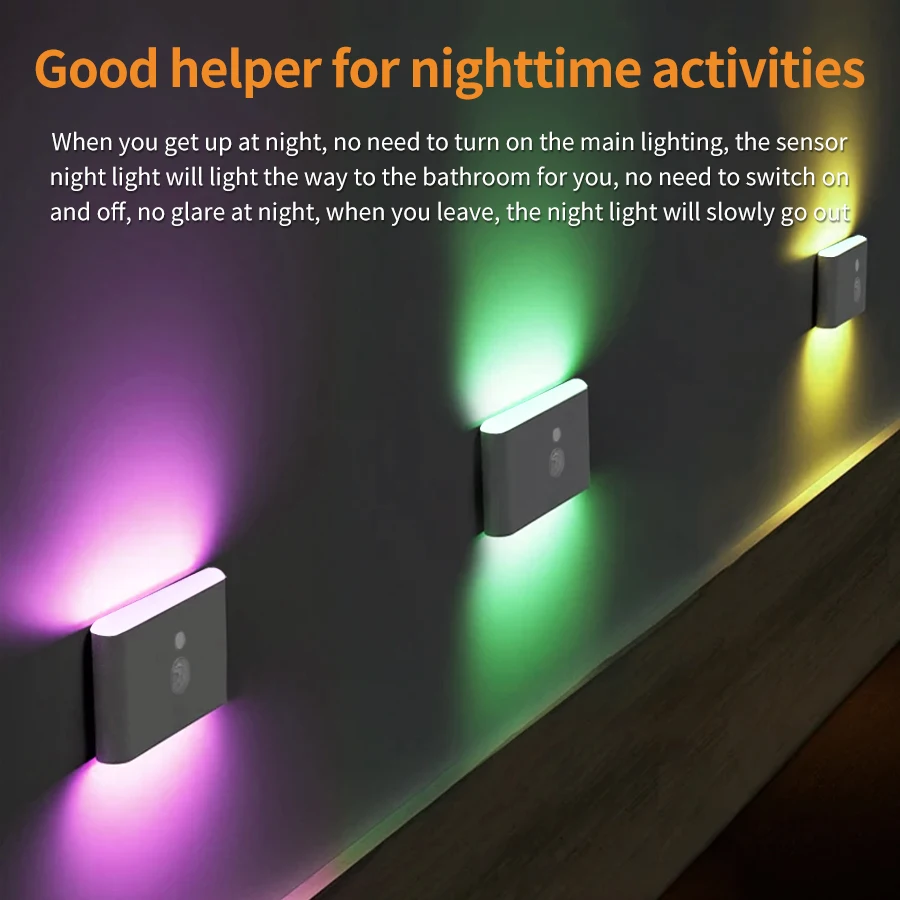 Wireless Rechargeable Wall Lamp RGB Led Night Light with Motion Sensor Human Body Detector for Kitchen Cabinet Hallway Staircase