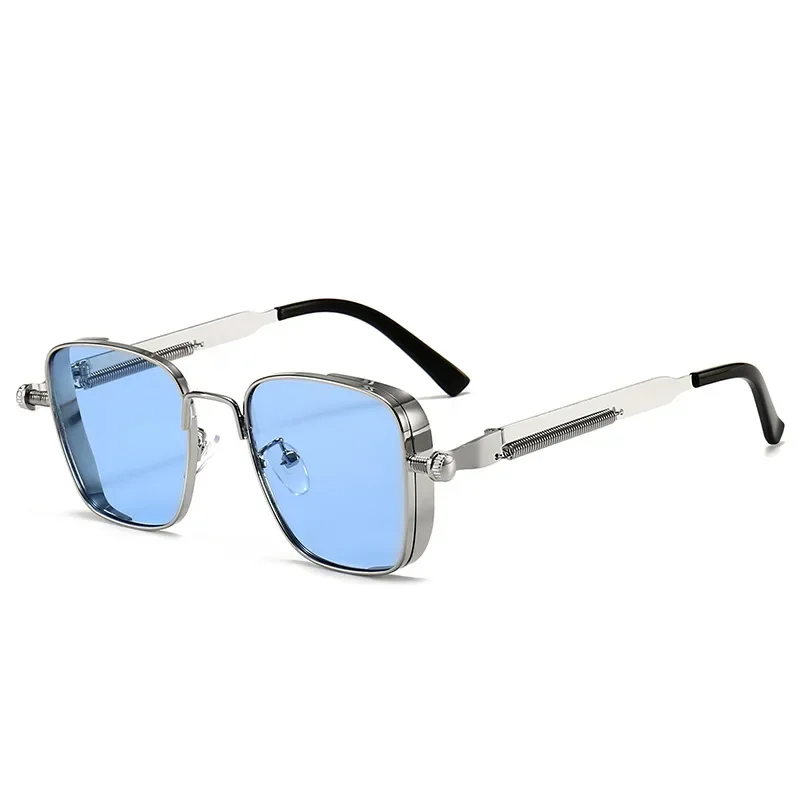 Retro Steampunk Men's Sunglasses European American Style Box Edge Personalized Metal Springs UV400