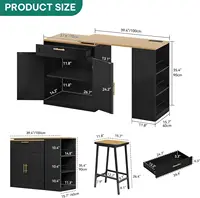 Expandable Kitchen Island with Seating, Power Outlet, Storage & Wheels - Black 5