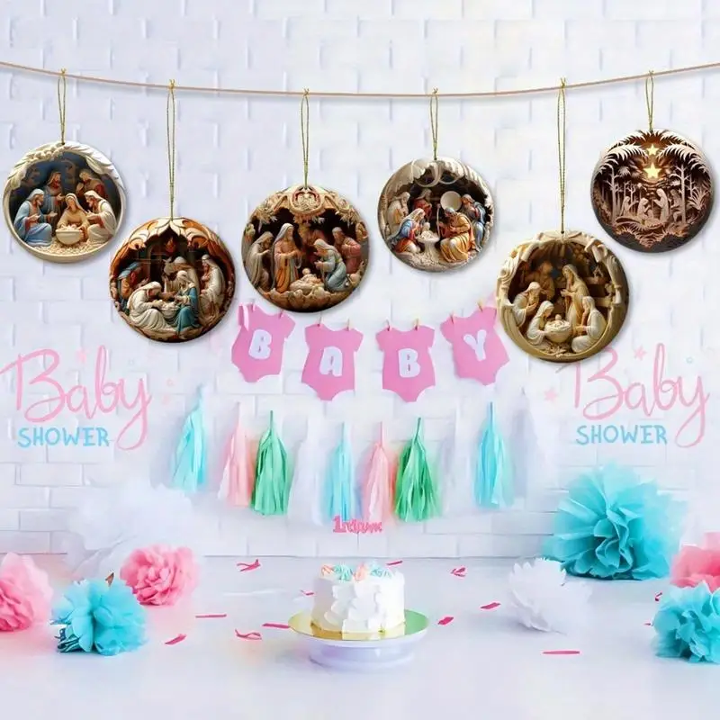 12pcs Wood Jesus Nativity Scene Pendant Christmas Tree Ornament The Birth Of Jesus Pendant Christian Navidad Decor New Year Gift