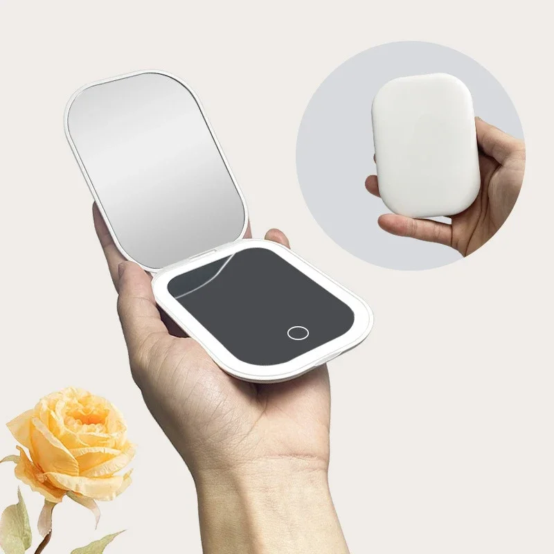 Mini Compact Portable Light Foldable Led Light Rechargeable Touch Switch Makeup Mirror Three Colors