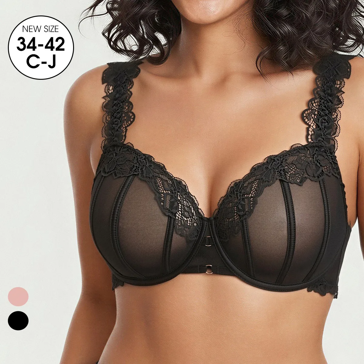 Ultra Thin Mesh Lace Underwire Full Cup Bra - Unlined Minimizer Plus-Size Women's Intimates