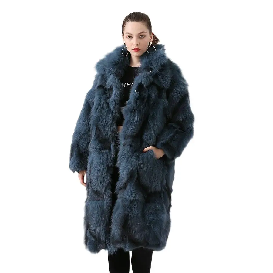 

Fashion Real Fox Fur Long Coat For Women Winter Thicken Warm Loose Jacket Real Fur Cold-Resistant Outerwears Ladies Streetwear
