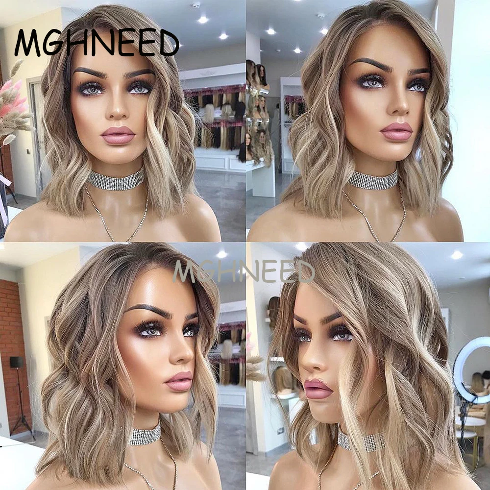 Human Hair Wigs 360 Lace Wig Ash blonde Wig Highlight Human Hair Colored Brazilian 360 Full Lace Wigs For Women Natural Hairline