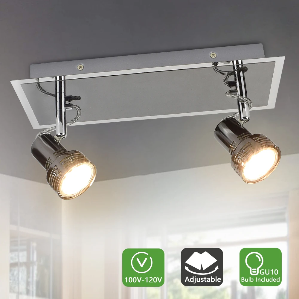 Depuley Track Lighting Kit 2/4-Light Flush Mount Directional Track Lights Foldable Ceiling Spots Light for Living Room