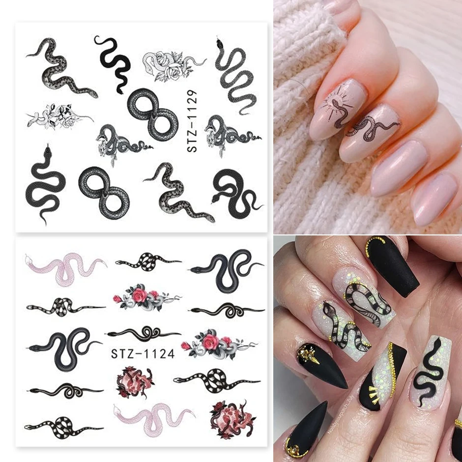 Snake Nail Stickers Animal Design Black Snake Temporary Tattoo Manicure Dragon Nail Water Decal Slider Decoration GLSTZ1124-1131