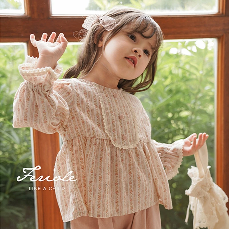 여아용 코트 스타일 셔츠, 가을 아동용 셔츠, 프렌치 꽃 인형 셔츠, 분위기 있는 유행