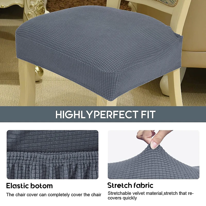 Jacquard Chair Seat Covers Removable Washable Anti-Dust Stretch Spandex Dining Room Upholstered Chair Cushion Slipcovers 4