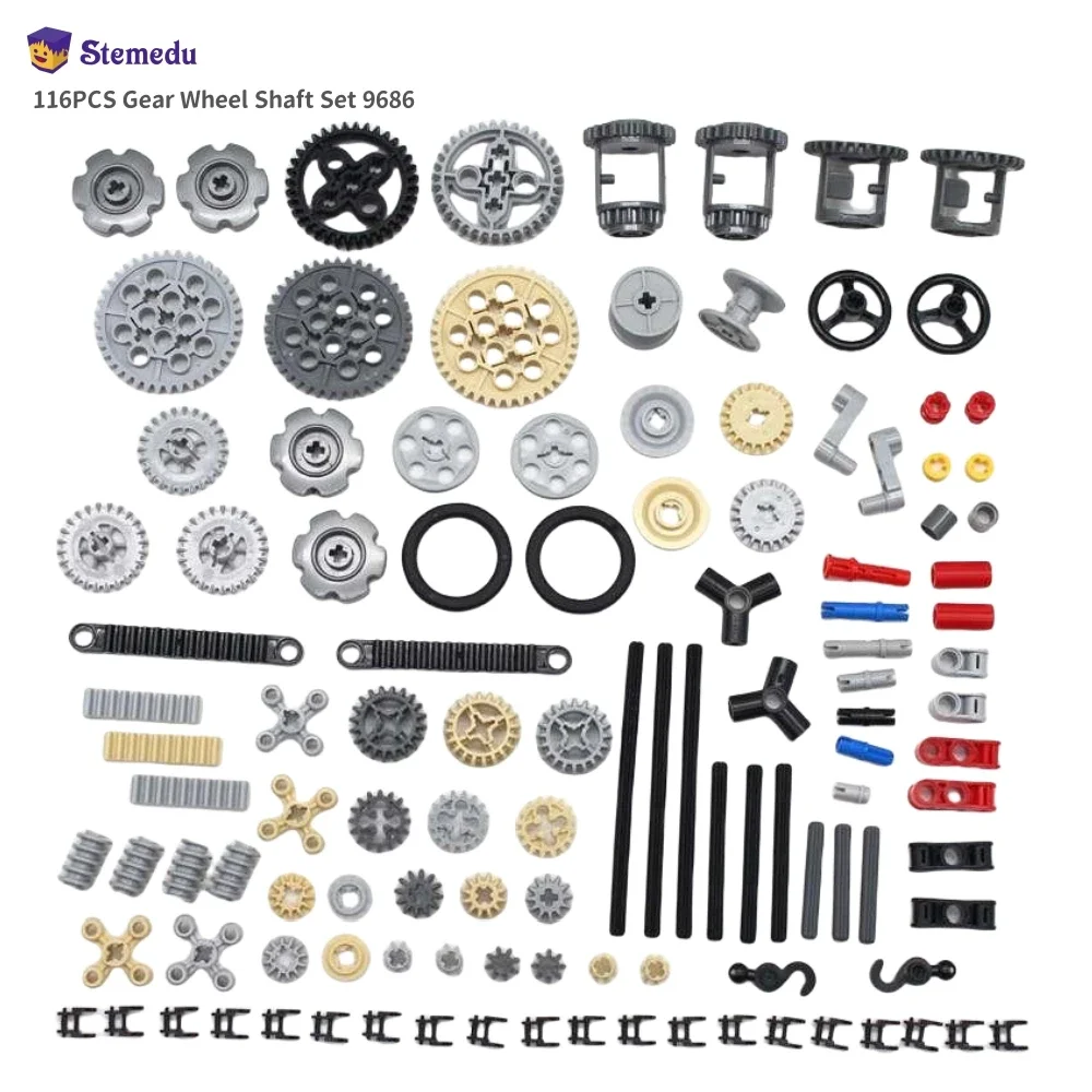 116pcs MOC Bulk Technical Parts Pin Bricks Set Axle Connector Gear Shaft 40 Tooth Building Blocks Compatible with Legoeds 9686