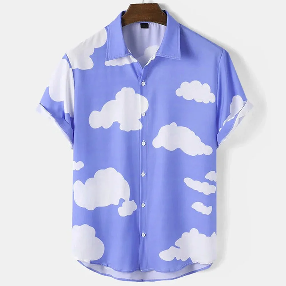 Men's Shirts Short Sleeve Cloud Print Tops Hawaiian Holiday Shirts Fashionable Unisex Shirts Summer T-Shirts Casual Oversized Cl 3