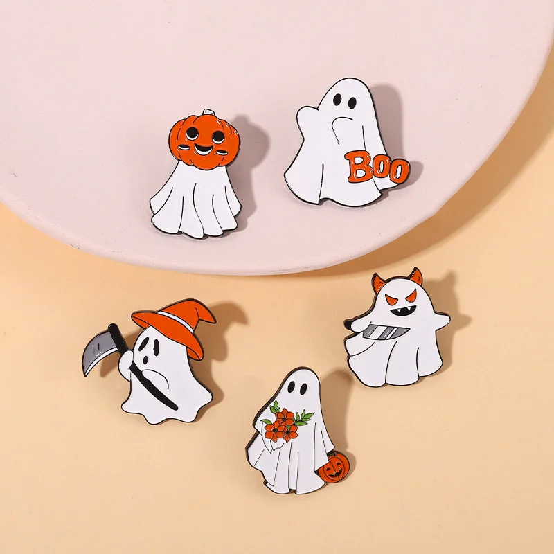 

Ghost Carrying Flower and Pumpkin Enamel Pin Cute Pin Pins Birthday Gift for Her Hard Enamel Pin Halloween Gifts Badge Holder