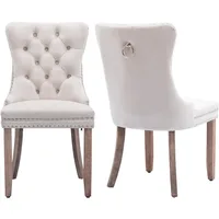 Aoowow Velvet Upholstered Dining Chairs Set of 2, Wingback Armless Side Chairs Button Tufted with Solid Wood Legs 1
