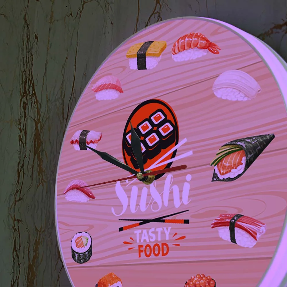 Japanese Cuisine Sushi Tasty Food Wall Clock Kitchen Wall Art Decorative Minimalist Wall Watch Gift for Foodies Restaurant Chef 4