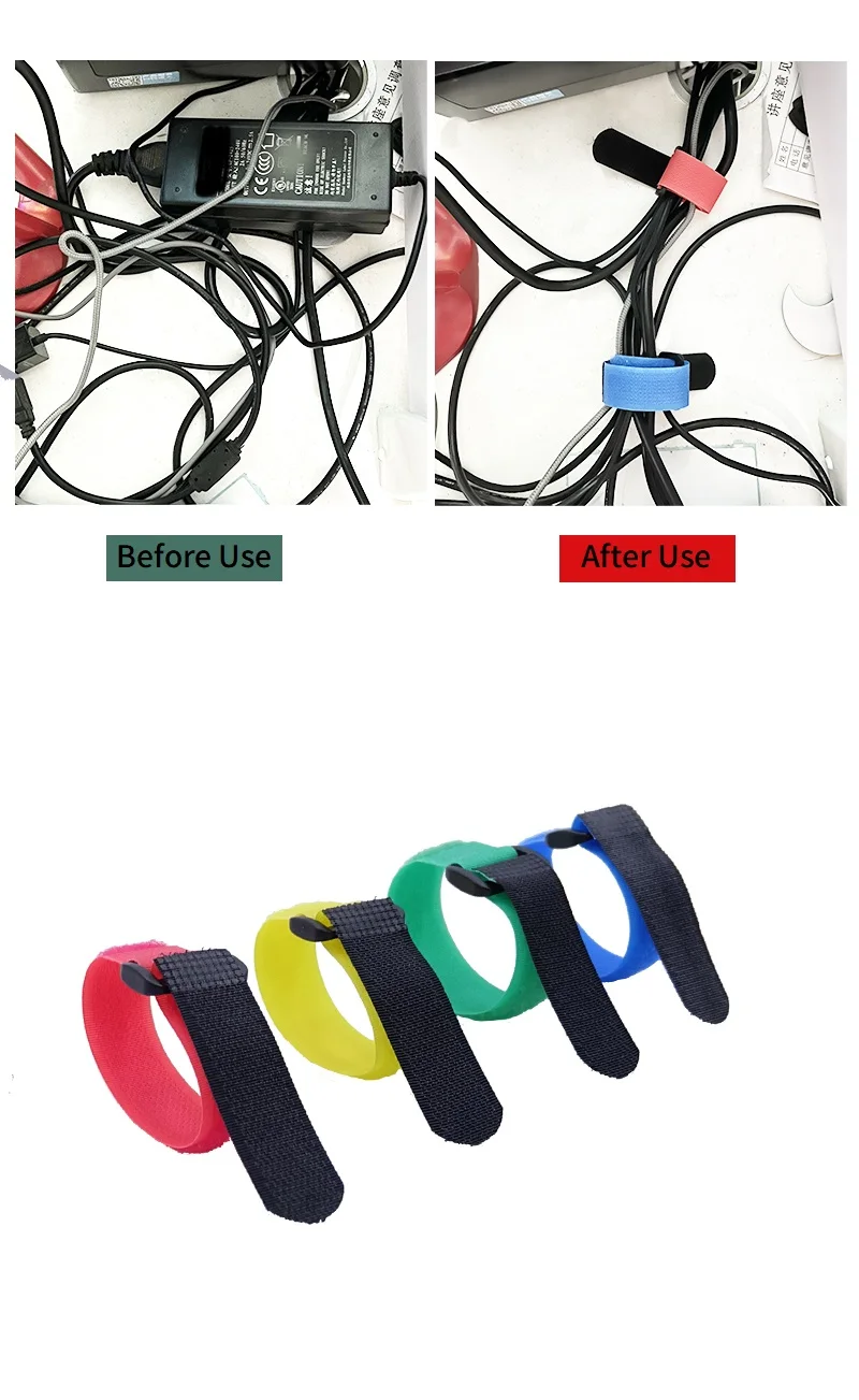 Description Picture 4 of item10pcs Cable Ties Adhesive Hook Loop Bundle Fastener Reusable Nylon Strap Reverse Buckle Organizer Self Clip Holder Wire Tie