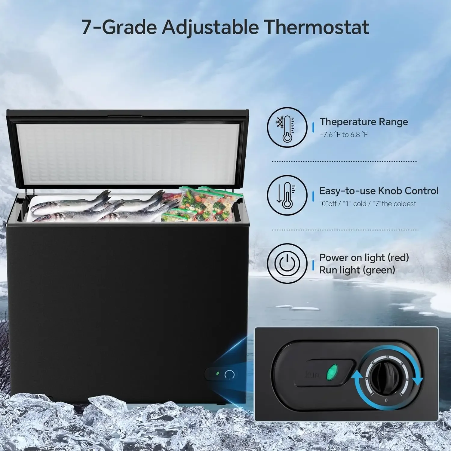 7.0 Cubic Feet Chest Freezer with 2 Removable Basket, Free Standing Top Open Door Compact Deep Freezer with Adjustable Temperatu 3